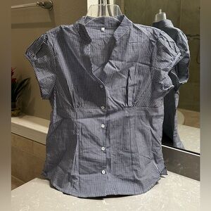 Brand New Blue & White Checkered Gingham Women's Top Sz L  95% Cotton / 5% Poly